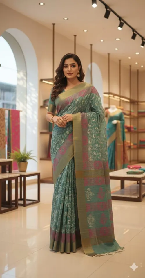 Soft Banswada Kota Saree with Jari Border – Elegant Floral Hand-Printed Design